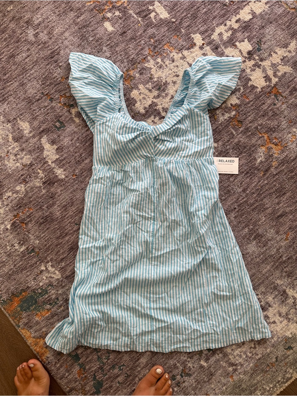 Organic cotton Blue & White Striped Puff Sleeve Dress